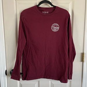 Hurley Maroon Men’s Logo Long Sleeve T-Shirt, Sz Medium